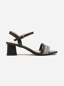 Sandali con tacco e cinturini luccicanti - Scarpe da festa estive da donna - nero - Visualizzare 3