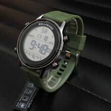 Men's Electronic Watch Thin Digital Watch Waterproof Bezel Night Light - Green - View 1
