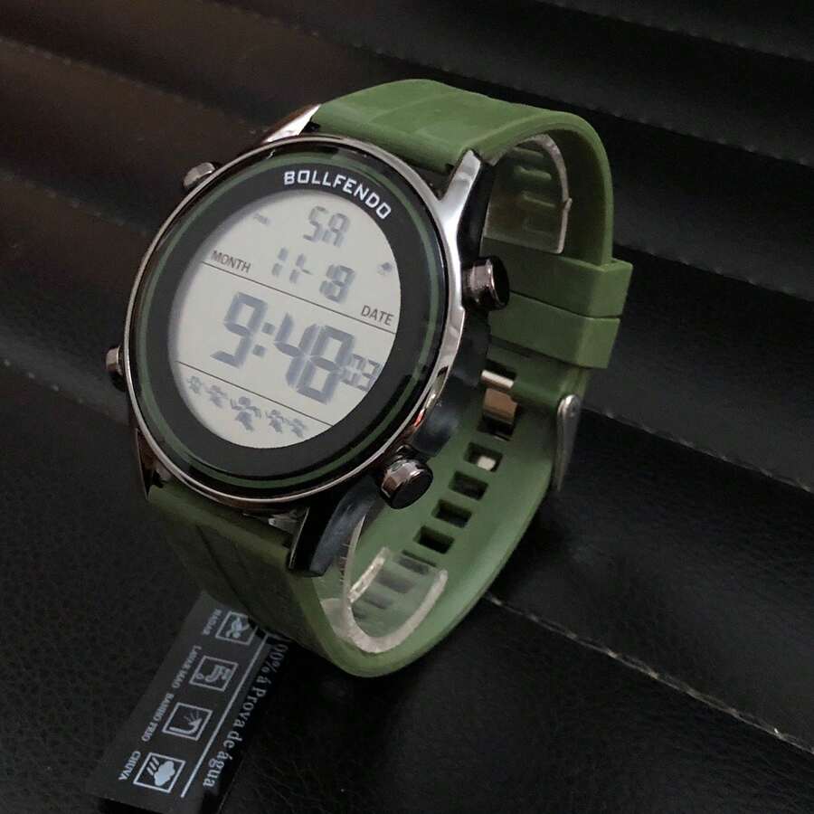 Men's Electronic Watch Thin Digital Watch Waterproof Bezel Night Light - Green - View 1