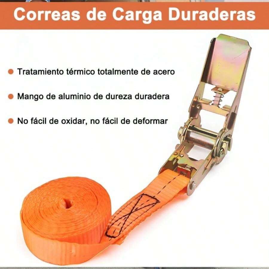 Correas de Carraca Retrctile Juego 4 2.5CM*5M Carga Mx 800KG, Correas de Amarre Remolque, Sujetadore Trinquete con Matraca Resistente a la Rotura para Coche Caravana Moto Bicicleta Camin - naranja - Ver 1