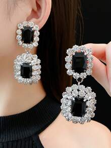 1 par de pendientes cuadrados de metal con cristal y resina negra, pendientes de estilo europeo y americano para mujeres y niñas, para viajes, bodas, fiestas, regalos de cumpleaños y Navidad 2025