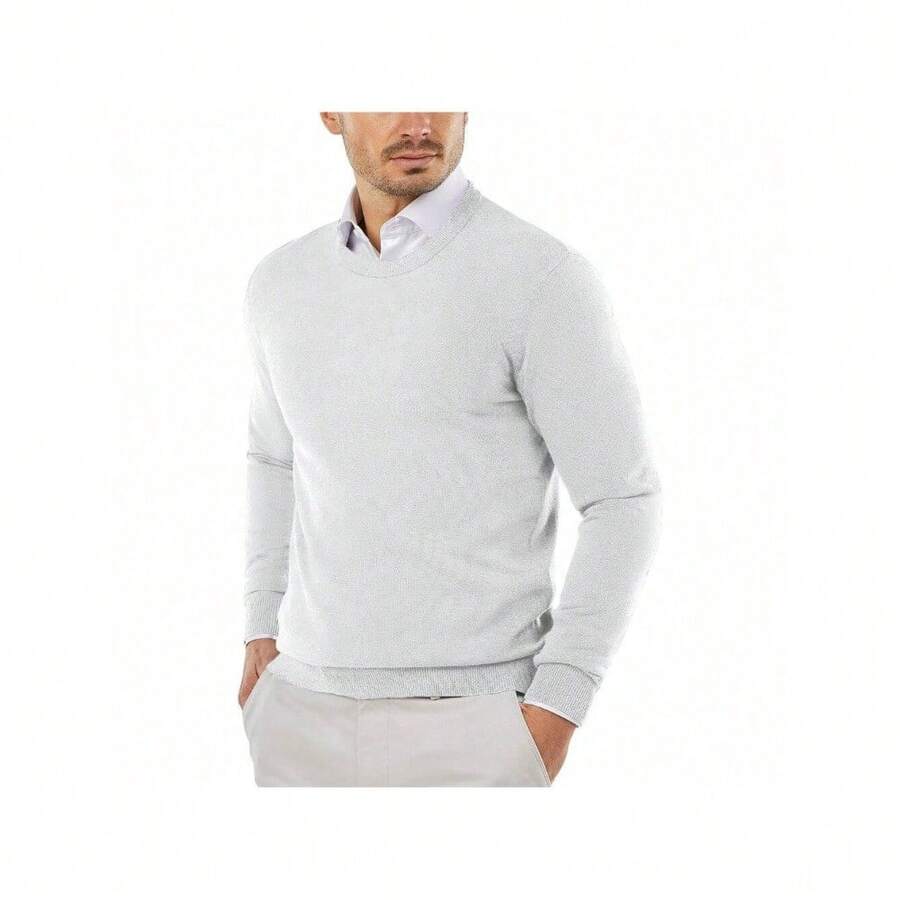 Men's Crew Neck Sweater Slim Fit Lightweight Sweatshirts Knitted Pullover For Casual Or Dressy Wear - 白色 - 查看 1