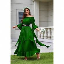 Renaissance Dress Women Victorian Medieval Gothic Witch Fairy Wedding Beige Off Shoulder Puff Sleeve Ruffle Dresses{"Color_name":"05-Green","Size_name":"XX-Large/3X-Large"} - 05-綠色 - 查看 3