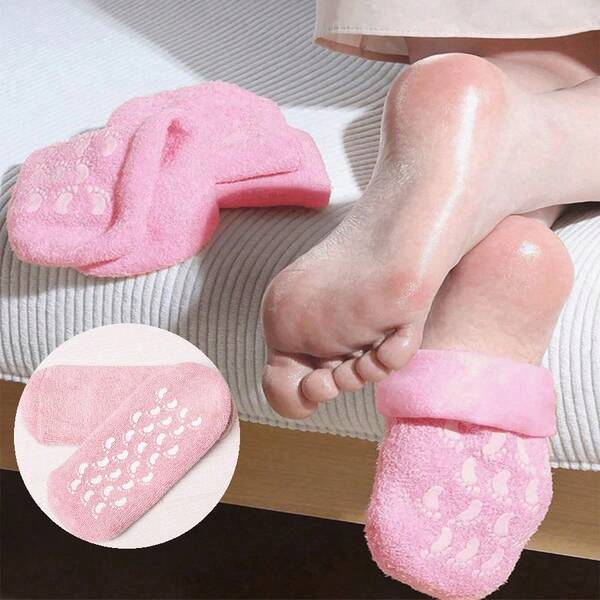 1 Pair Women'S Gel Moisturizing Socks - Softening Leg Protectors For Cracked Heels, Dry Light Beige, Spa Foot Care - Fragrance-Free, Ideal Family Gift, Moisturizing Foot Socks, Skincare Accessory, Comfortable Fit, Skinsoftening Material, Selfcare Routine, Breathable Fabric, Selfcare