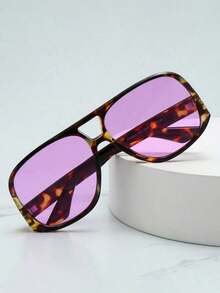 1pc Unisex Square Large Frame High-Quality Stylish Glasses, Suitable Driving, Casual, Holiday Travel, Party And Daily Use CHW9 - sss龜殼框紫色錠劑 - 查看 5