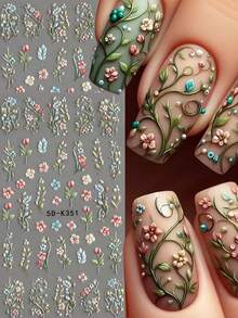 Decalcomanie per arte di unghie con fiori a rilievo, accessori adesivi 5D per unghie in acrilico, forniture per arte di unghie per donne e ragazze, regali per le vacanze di primavera ed estate