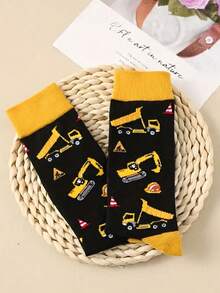 1 par de calcetines unisex de moda y divertidos con patrón de excavadora, adecuados para uso al aire libre y en todas las estaciones - Multicolor - Ver 7