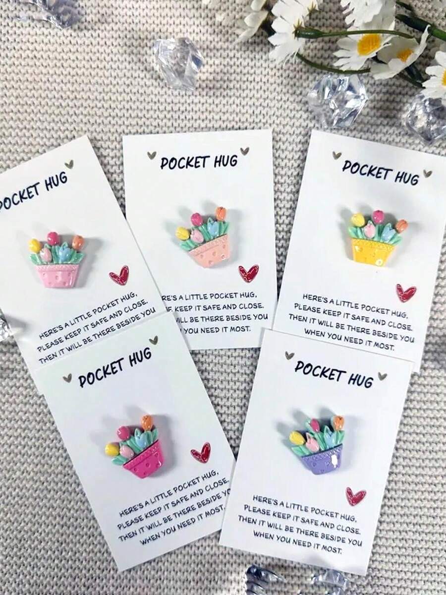 5pcs Tulip Bouquet Pocket Hugs With Inspirational Cards,Elegant Flower Design -Suitable For Birthdays, Weddings,Parties, Anniversary Day - Cute Floral Design WithEncouraging Greeting Cards