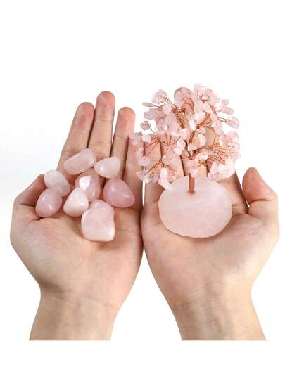 Cristais naturais de quartzo rosa, árvore de quartzo rosa com base em cluster, árvore da vida feita de fio de cobre, cristal de cura, bonsai, árvore do dinheiro Feng Shui para decoração do lar, para amor, riqueza e sorte