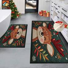 1 Stück/2 Stücke Weihnachts-Rentier mit Geweih Muster Badezimmer Antirutschmatte, Kunstkaschmir Material, Plüsch Dekoration geeignet für Badezimmer, Türeingänge, Küchen & Festliche Dekorationen, Maschinenwaschbar, Geschenkidee - Verschiedenfarbig - Übersicht 2