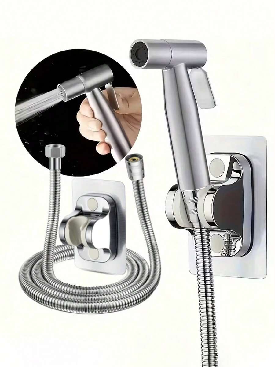 3件組高壓手持式免洗噴槍，ABS塑料馬桶清潔噴槍套組，壁掛式免洗淋浴頭，含59英吋彈性軟管與易安裝堅固支架，適用於浴室、馬桶沖洗、戶外露營車、寵物洗澡、洗衣房清潔，現代居家必備配件，理想禮物
