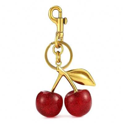 Luxurious Plated Cherry Bag Charm  Keychain Accessory Purse