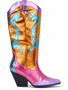 Juliana Metallic Colorblock Western Cowboy Boots - trái cam - Xem 2
