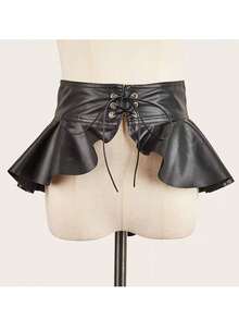 New Unique French Design Layered Waist Tie Belt, Suitable For Skirts, Black, Stylish - Black Ruffled Skirt - View 9