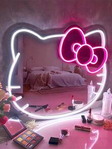 Sanrio 1 件 KT 猫动漫霓虹灯，带墙镜和可调节 LED 灯带 - 塑料、壁挂式、可切换、多功能、USB 供电、无线、无需电池、白色照明 - 适用于房间、情人节派对、生日、婚礼礼物、家庭、圣诞节装饰、送给女朋友、妻子、朋友、家人、恋人的礼物