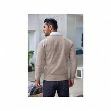 Men's Crew Neck Sweater Slim Fit Lightweight Sweatshirts Knitted Pullover For Casual Or Dressy Wear - 白色/棕色(雙色) - 查看 3
