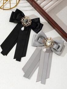 1pc Elegant Palace Style Sparkly Rhinestone Ribbon & Satin Ruffled Floral Fabric Women Brooch Pin, Delicate Jewelry Brooch Suitable For Everyday Wear & Gift - classic - View 4