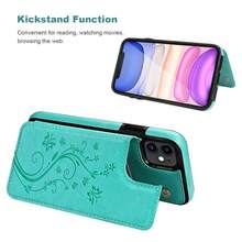 Compatible With IPhone 11 Case Wallet With Card Holder, Embossed Butterfly Premium PU Leather Double Magnetic Buttons Flip Shockproof Protective Cover For IPhone 11 6.1 Inch(Green){"Color_name":"Green"} - 多色4 - 查看 7