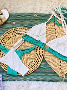 Set Of 2 Women's String Bikinis – Comfortable, Adjustable And Super Stylish Ideal For Summer And Vacations - 綠色 - 查看 5