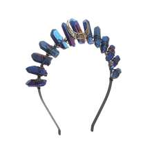 Bubbmi Raw Crystal Tiara Crown Headband Rhinestone Quartz Witch Wicaan Cosplay Headwear For Party Prom Photography Women Girls{"Color_name":"Darkroyalblue"} - 深皇家藍 - 查看 1