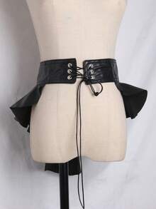New Unique French Design Layered Waist Tie Belt, Suitable For Skirts, Black, Stylish - Black Ruffled Skirt - View 8