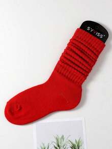 1 Pair Women's Korean Style Spring/Summer Cute Pile Socks, College Style Lolita All-Match/Plain Sport Socks, Solid Color Knee-High Socks (Without Sock Board), Fall Socks - xanh quân đội - Xem 2