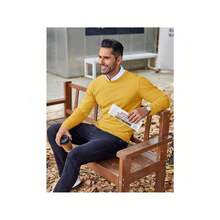 Men's Crew Neck Sweater Slim Fit Lightweight Sweatshirts Knitted Pullover For Casual Or Dressy Wear - 黃色 - View 5
