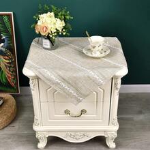 Rustic Farmhouse Embroidered Small Square Tablecloth Jacquard Striped Table Cloth Linen Washable Side Table Cover Kitchen Dining Home Decoration Yellow 24x24 Inch