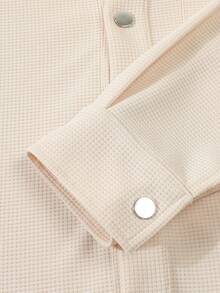 2pcs Men's Casual Patchwork Contrast Color Pocket Lapel Shirt Long Sleeve + Long Pants Two Pieces Set, Lightweight Casual Sports Vacation Outfit, Spring/Autumn - 卡其色 - 查看 6