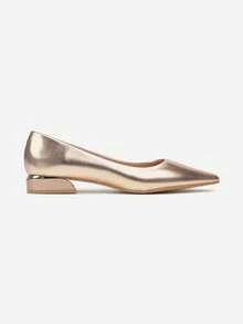 Elegant Pointed Toe Low Heel Pumps - Women's Casual Work/Office Shoes - Champagne - View 3
