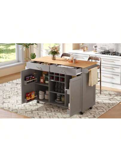 Moderne Kitchen Isl (102*45*92cm), Cabinet, Buffet Dining Cart Wood Grain, Multifunctional Tafel Storage Space, Grijs view 5