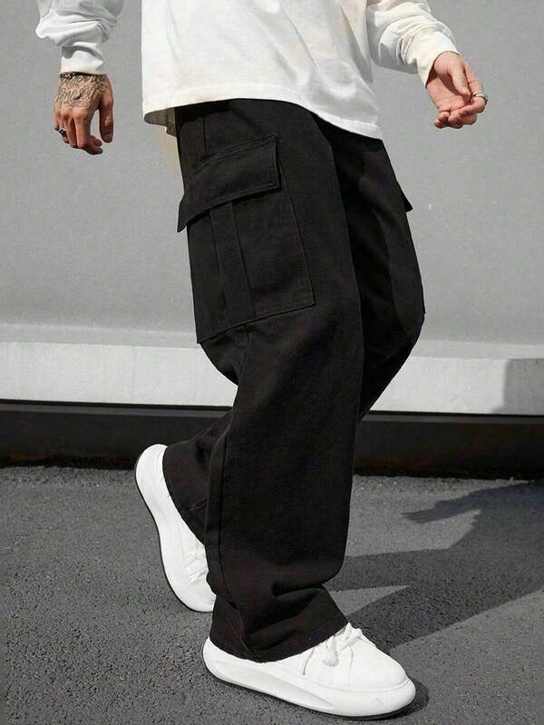 1 pieza Pantalones cargo de unicolor talla grande para hombres, pantalones casuales sueltos y ligeros para primavera/otoño, playa/vacaciones, viajes diarios, entrenamiento, al aire libre, estilo callejero, fitness, trotar, senderismo, otoño