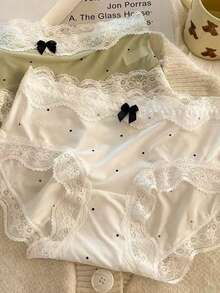 6-Piece Set Of Women's Lace Bow Polka Dot Comfortable, Cute, And Sexy Panties, Colors Randomly Selected - Màu sắc hỗn hợp - Xem 6