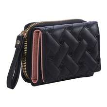 Cartera de Mujer de Cuero Moda Bordada Amor Cartera Pequeña de Tres Pliegues Portatarjetas Ranura para Múltiples Tarjetas Monederos Interior Rosa - Negro - Ver 7