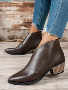 复古英伦风格白色女靴，春秋季，中跟，尖头，粗跟，踝靴 - 棕色 - 查看 2