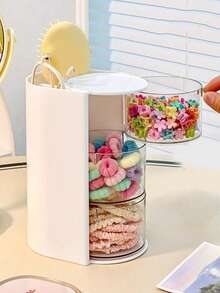 1pc Children's Room Rotating Desktop Storage Box, 2-Layer 3-Compartment Dust-Proof Hair Clip Organizer - Multicolor - View 10