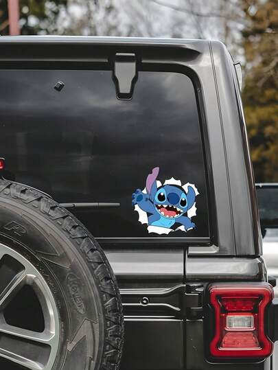 1 pièce Autocollant décoratif de dessin animé , Autocollant de carrosserie de voiture Stitch, Autocollants pour ordinateur portable, Autocollants mignons, Bon marché, Autocollant de bouchon d'huile, Autocollants de décoration de voiture, Autocollant de voiture, Décalcomanie, Autocollant de dessin animé anime, Autocollant, Accessoires de voiture, Autocollant de mise en garde de collision arrière