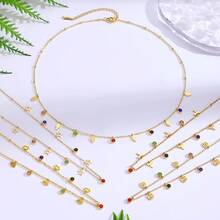 16/20 Inch Delicate Necklace Set, Lightweight Luxury Gold Color Necklace With Colorful Zirconia Stones, Everyday Wear Sophisticated Minimalist Design