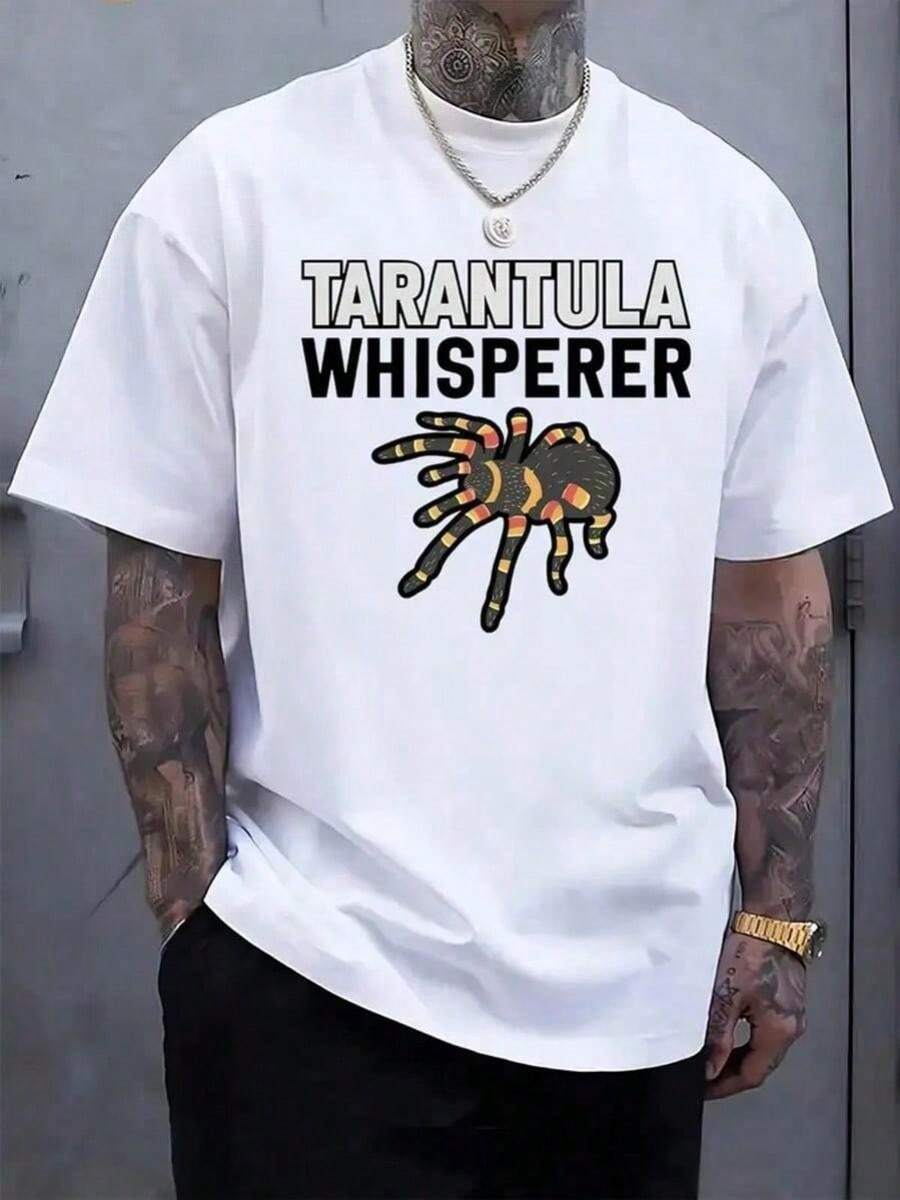 Men'S Tarantula Whisperer Graphic T-Shirt - Bold Wolf Spider Design, Stretchy Breathable Fabric Regular Fit Tee Everyday & Formal Outfits - Washable Shirt Teens & Adults, Summer Vacation Top, Bold Print Top, Comfortable Fit, Casual Wear, Geometric Pattern, Durable Construction, Short Sleeve Top, Teen Clothing,Graphic Tees Men,Halloween Clothes,Street Wear,Y2k Clothes,Manfinity Men,Christian Clothes,Funny ,Thanksgiving Day,Christmas220g High-Quality Pure Cotton T-Shirt With Minimalist Printing, Soft And Breathable Fabric, Comfortable And Loose, Suitable For All Day Wear, Suitable For Office Casual Wear, Spring And Summer Daily Appearance, Elegant And Youthful Design Ropa De Hombre - 白色2 - 查看 1