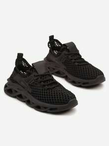 Soft Mesh Sneakers Women's Chunky Platform Shoes Casual Summer Sport - Black - View 5