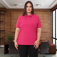 Camisa Gola Polo Feminina Plus Size Tshirt Babylook G1 G2 G3 Blusas De Alata Qualidade Clasicas Luxo Trabalho Uniforme - Pink - Visão 10