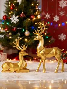 2pcs Elk Ornaments, Resin Animal Statue Crafts, Home Decoration Ornaments, Living Room Desktop, Office Desktop Layout, The Best Birthday Gift For Winter Christmas And New Year Decoration. Christmas Decorations Home Christmas Gifts Christmas Decor
