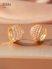 Hihho 1 Pair Fashionable Vintage Zirconia Inlaid Multi-Layer Line Design Hollow Stud Earrings, Gold And Silver Color Options, Suitable For Gifts, Daily Wear, And Parties - Five-row  Earrings - View 21