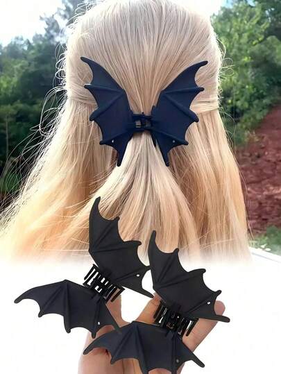 1pc Halloween Bat Hair Clip, Gothic Punk Style Matte Black Bat Wing Hair Clip, Sturdy Hair Claw, Halloween Party Costume Accessory, Suitable For Themed Events And Daily Wear, Punk Style Hair Accessory, Horror Party Photo Prop,Gifts,Travel,Gifts For Women,Hair Stuff,Stocking Stuffers