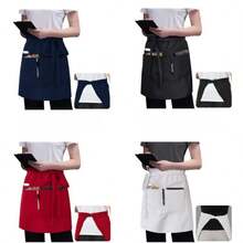服务员围裙黑色带 3 个口袋 18 英寸长服务员小酒馆半腰围裙男女防水 - 彩色 - 查看 2