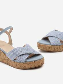 Women's Woven Wedge Sandals - Summer Casual Beach Travel - Blue - View 6