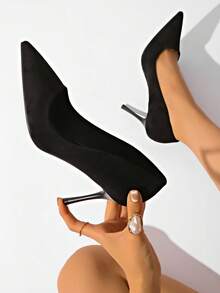 秋冬女士高端黑色绒面革8.5厘米细高跟尖头浅口性感派对夜店时尚婚礼通勤日常高跟鞋，优雅 - 黑色 - 查看 5