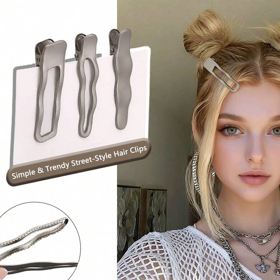 2pcs Metal Texture Hair Clips Set, Side Bangs Clips, Decorative Hair Accessories, Daily Wear, Makeup Essential, Hip Hop Y2K Chic, Minimalist Hair Clips