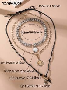 3pcs/Set Fashionable Retro Luxury Exaggerated Geometric Pendant Chunky Chain Necklace Set, Punk Style Necklace Accessories For Couples, Versatile Daily Wear