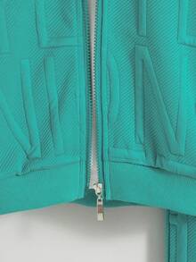 Set de 2 piezas Chaqueta con capucha con cremallera y pantalones de unicolor casual para niños, primavera/otoño - Agua verde azul - Ver 6